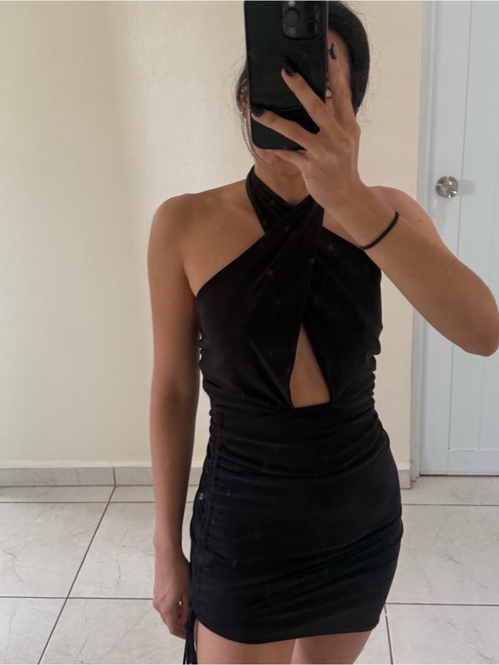 Women's Black Halter Cutout Mini Dress